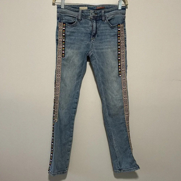 Pilcro Anthropologie Slim Boyfriend Cropped Jeans Aztec Tuxedo Stripe Size 26 - Picture 1 of 8